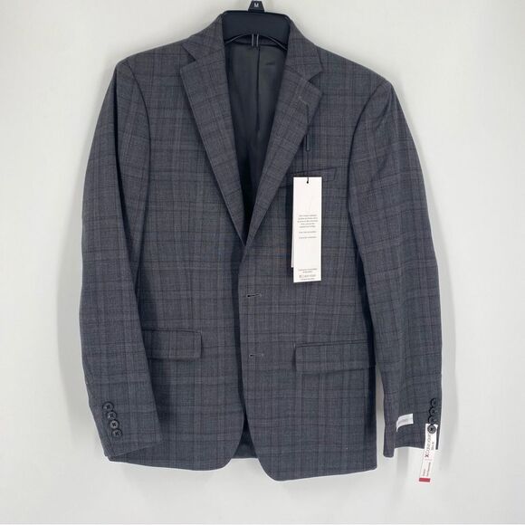 Calvin Klein Charcoal Checkered Slim Fit Blazer Jacket size 36R Wool Blend